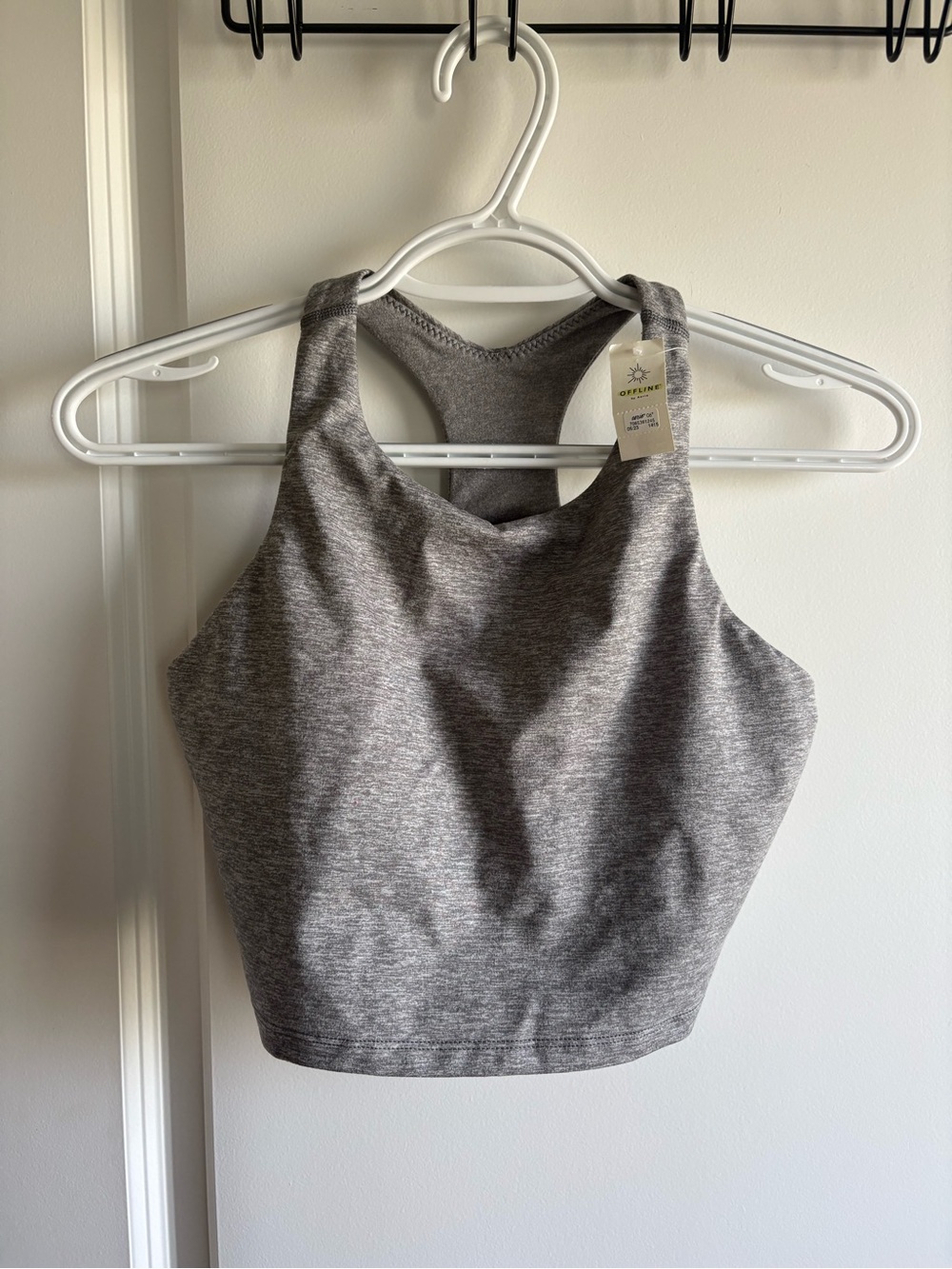 AERIE Offline Heather Gray Racerback Cropped Sports Bra Top